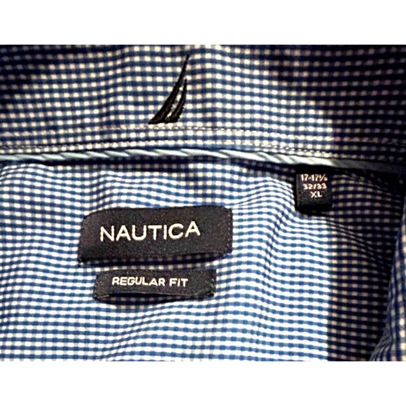 Nautica Mens Regular Fit Blue Checkered Dress Shirt Size XL - Picture 4 of 6